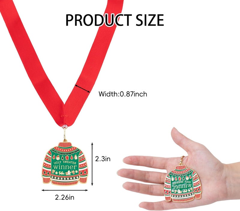 Jocomoni Christmas Ugly Sweater Medal Award Contest Medals with Neck Ribbon Christmas Tree Ornament Contest Prizes for Ugly Sweater Contest Party Xmas Party Supplies - Image 2